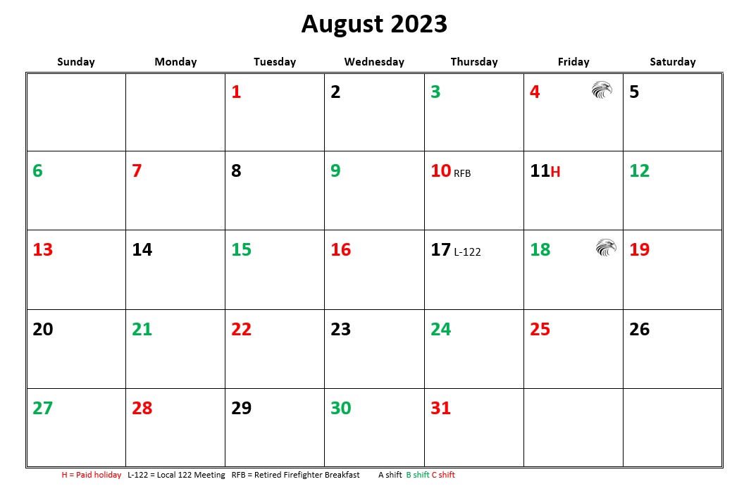 JFRD 56 Hour Firefighter Shift Calendar 2023